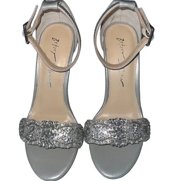 Betsey Johnson Juno Silver Embellished Beaded High Heels Size 6.5 - Picture 7 of 13